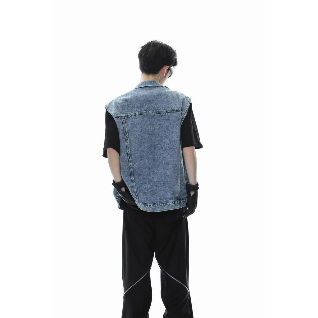 Áo Khoác Denim Mùa Hè Không Tay Dáng Rộng Màu Gradient Có Đệm Vai Size M-4XL Phong Cách Retro Cho Nam Giới