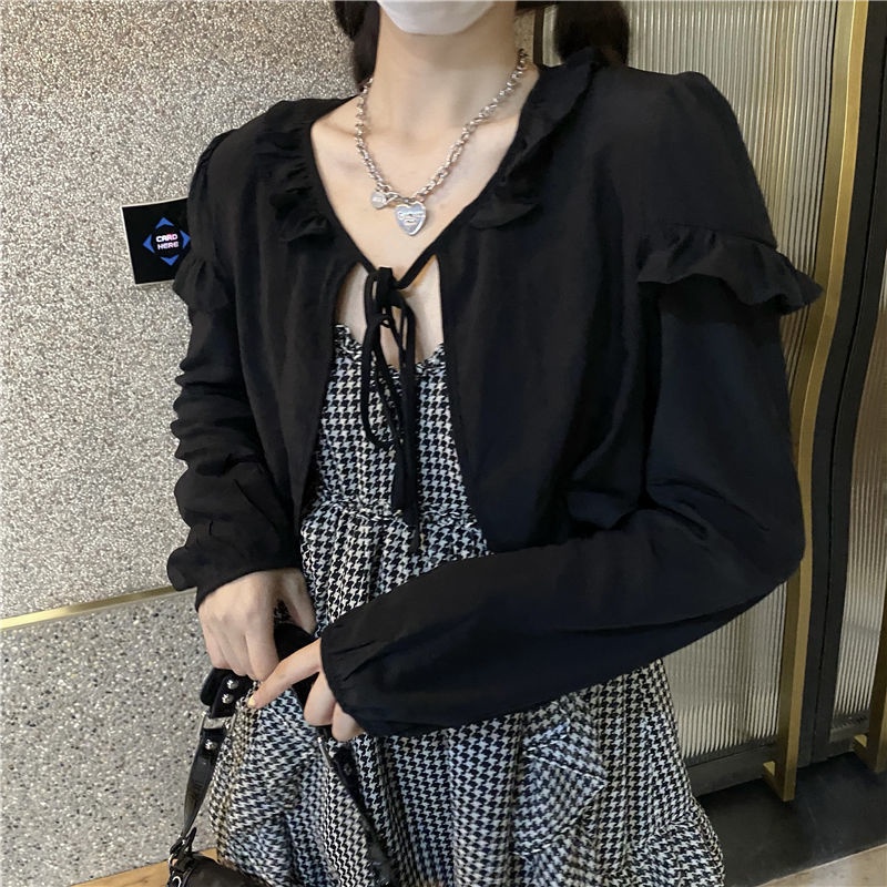 Set Áo Khoác Cardigan Dài Tay Và Đầm Hai Dây Họa Tiết Ca Rô Thời Trang Dành Cho Nữ