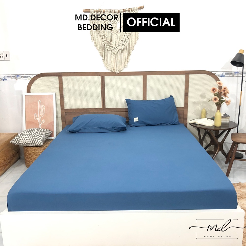 Bộ ga vỏ gối cotton tici MD.DECOR set 3 món màu xanh dương nhiều kích thước nệm M2,M4,M6,M8