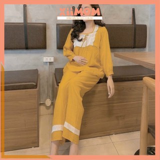 Bộ bầu mặc nhà - bộ sau sinh có khóa cho con bú 1 nơ ngực chất đũi hàn DB02 - Xiimom