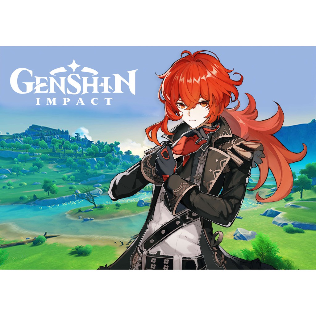 Poster nhân vật game Genshin Impact, Background Bờ biển Flacon, Khổ A3 Tùy Chon Full nhân vật, Màu đẹp