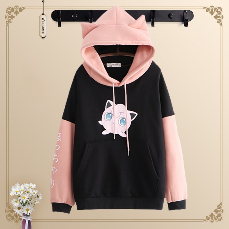 Áo Khoác, Áo Hoodie nỉ bông cotton Pokemon Hồng Wigglytuff Jungle có nón phía sau siêu xinh siêu kute - Hany Shop