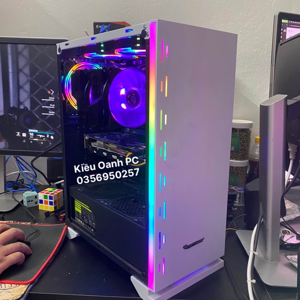 Vỏ Case máy tính Gaming Viettech X18 Trắng,Đen sẵn dải Led RGB - NO FAN