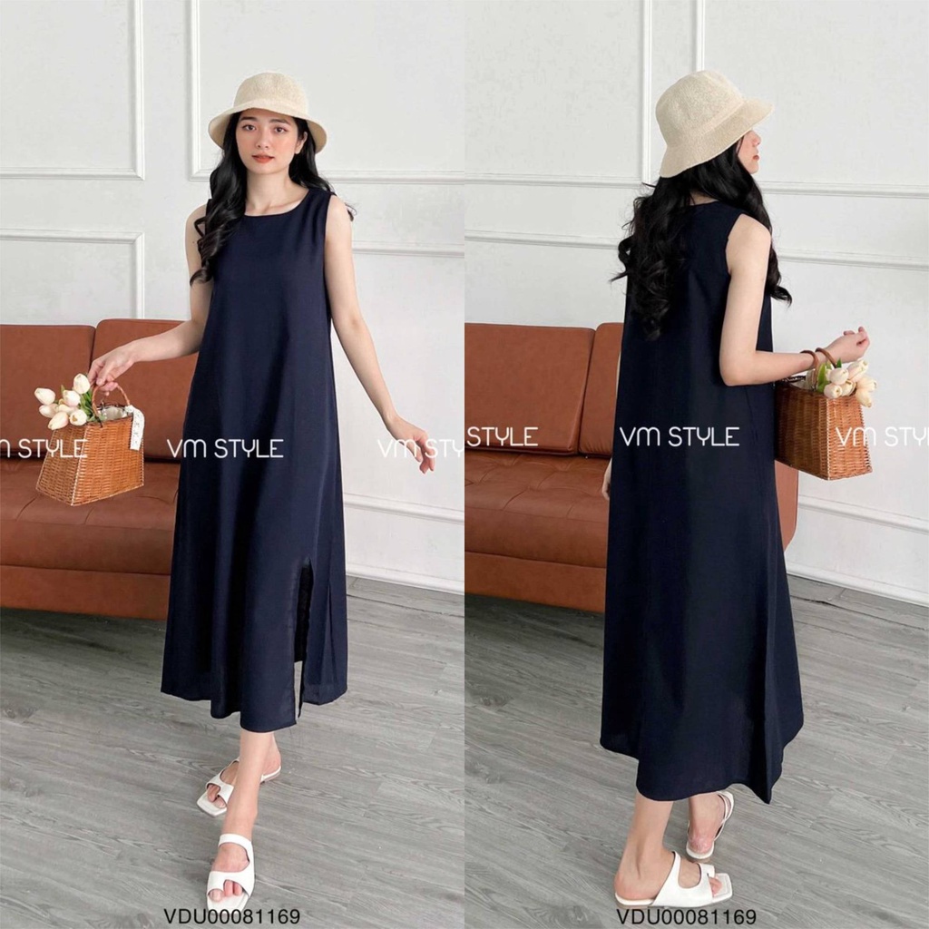 Đầm dài maxi VMSTYLE sát nách xẻ tà trước basic phong cách Vintage Hàn Quốc nhiều màu VDU00081