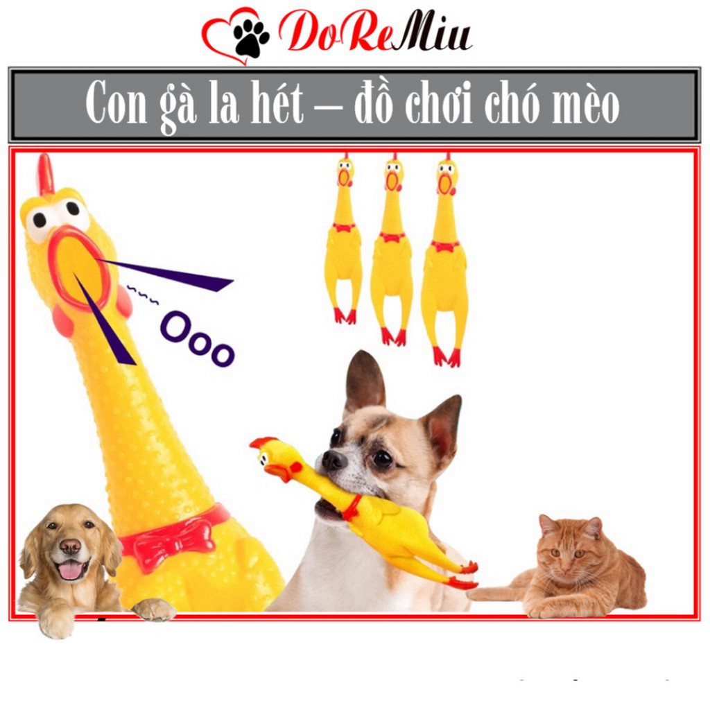 Doremiu- Con gà Trung Ruồi, gà nhựa bóp kêu (3 size) Gà La hét Đồ chơi cho chó mèo
