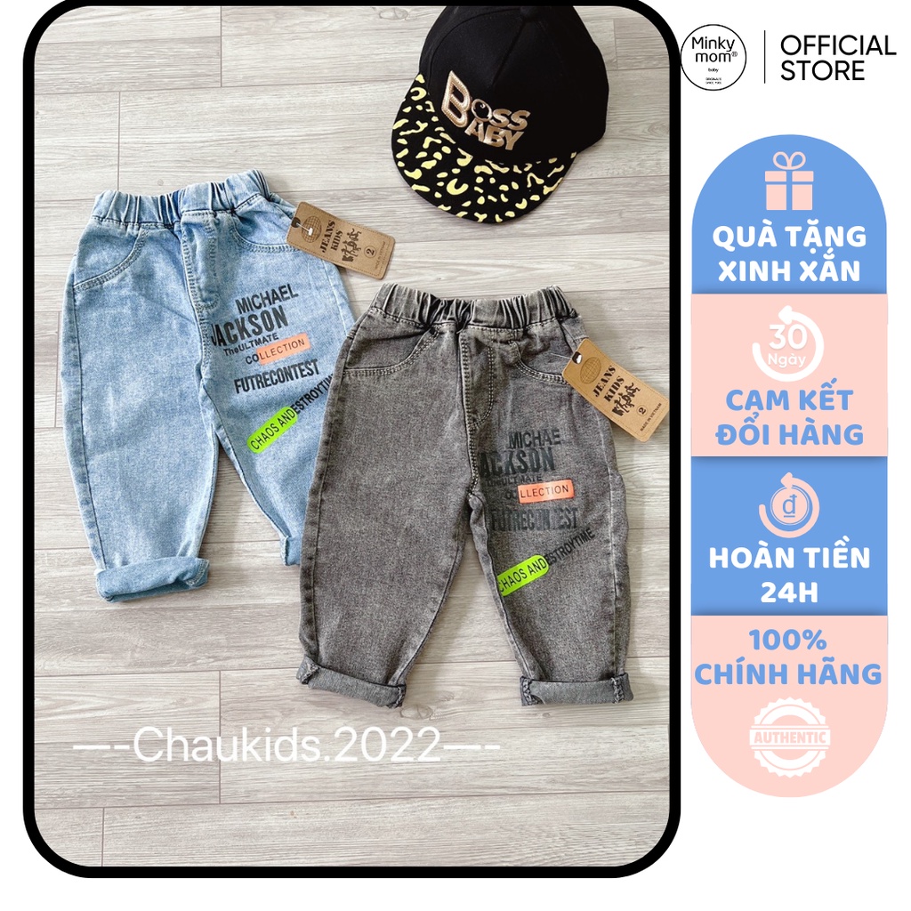 Quần Jeans Bé Trai In Chữ Dáng BoyFriend, Quần Dài Cho Bé Mặc Đi Học Thu Đông CKQD01
