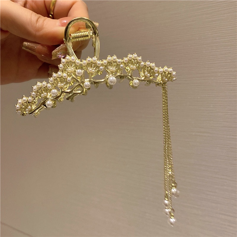 Kẹp Tóc Tua Rua Đính Ngọc Trai Bằng Kim Loại Kiểu Cổ Điển 202