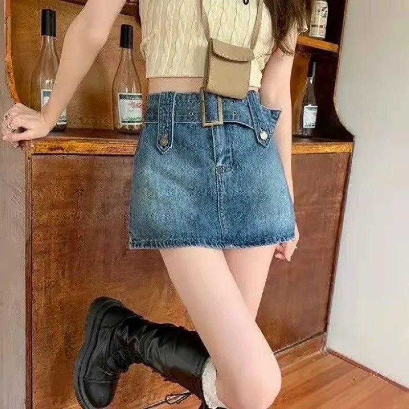 CHân Váy Jean kèm Dây Đai Có Lót Trong