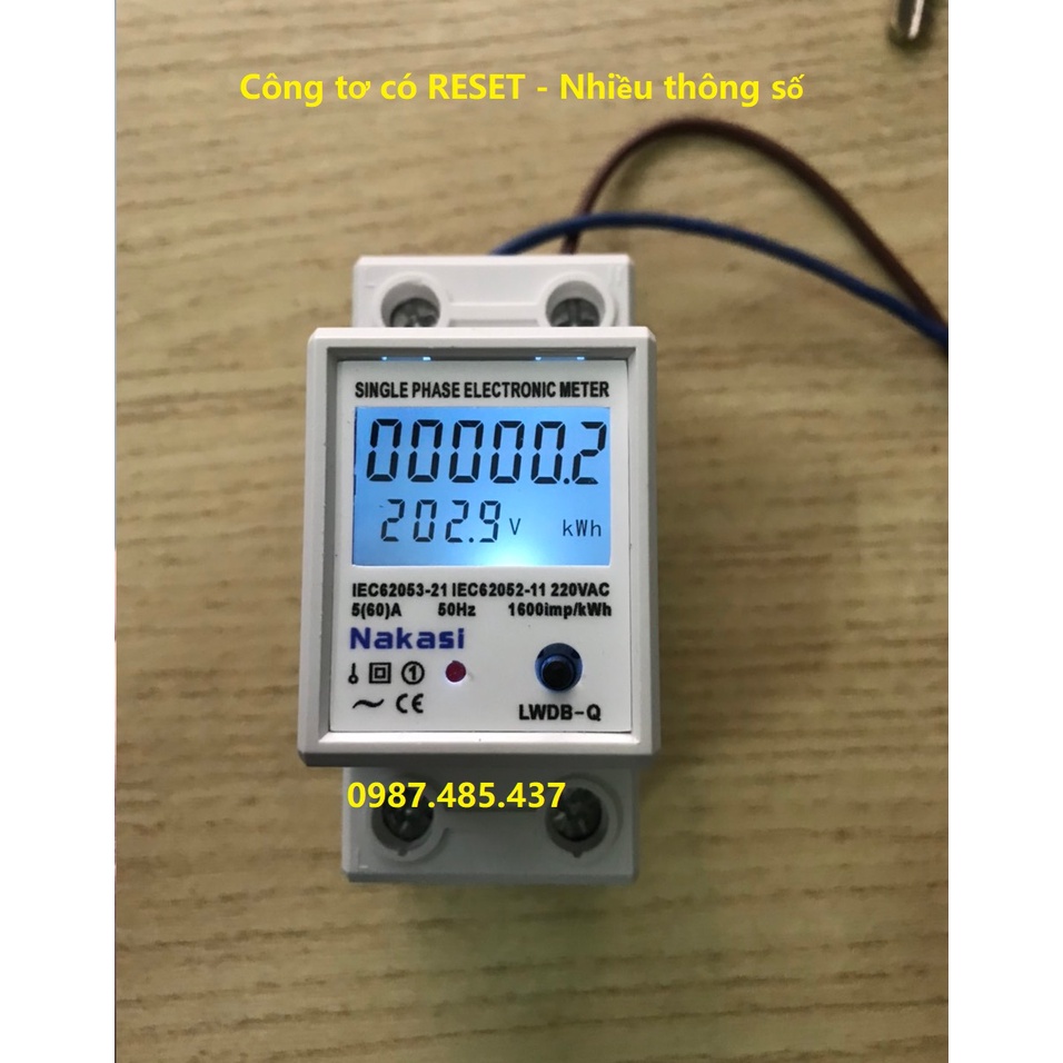 Có RESET - Hiển thị nhiều thông số, Công tơ diện tử 1 pha 220v 60A