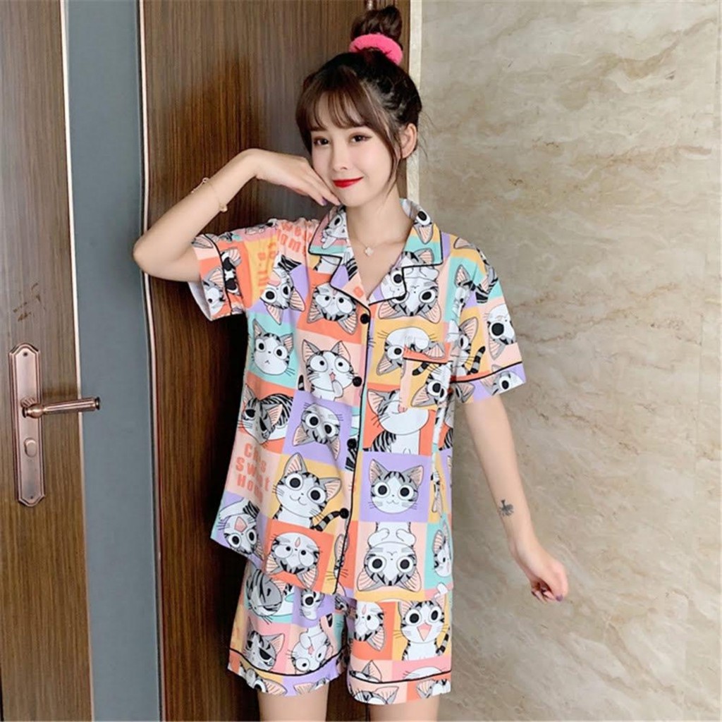 Đồ bộ Pijama quần đùi áo cộc tay hoạt hình dễ thương mặc ngủ mặc nhà cho nữ | BigBuy360 - bigbuy360.vn