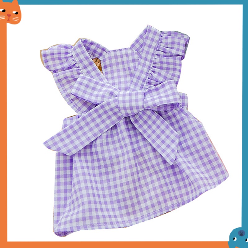 Đầm Hai Dây Họa Tiết Sọc Caro Đính Nơ Cỡ Lớn Thời Trang Mùa Hè Xinh Xắn Cho Thú Cưng