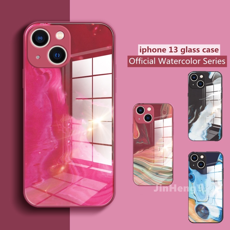 Ốp Điện Thoại Kính Cường Lực Cứng Viền Mềm Màu Nước Cho IPhone 13 12 11 Pro MAX XR X XS MAX 7 8 Plus Edge