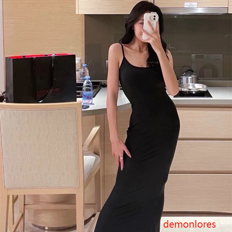 Đầm Dài Ôm Dáng Hai Dây Màu Sắc Trơn Dành Cho Nữ