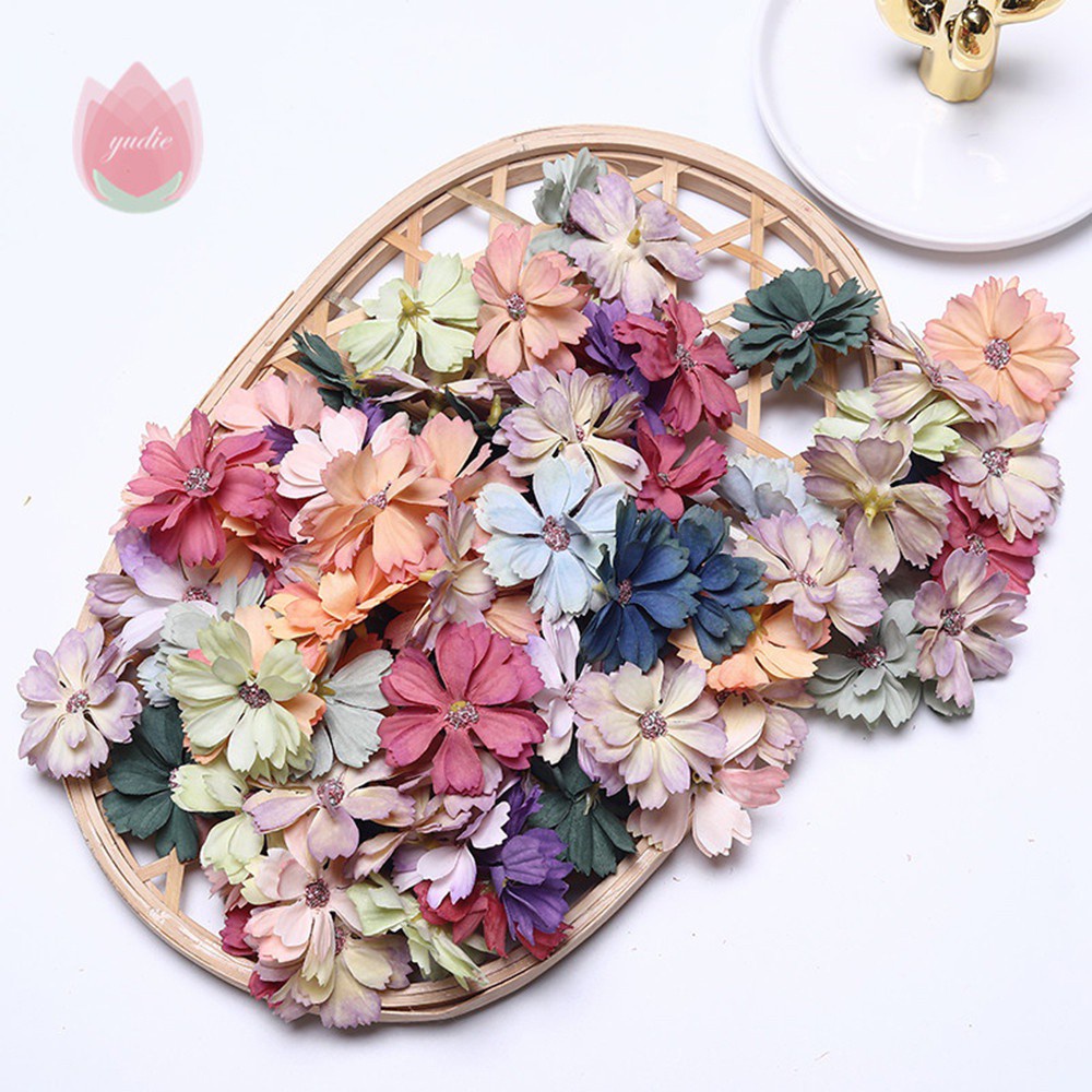 Set 50 Bông Hoa Cúc Giả Bằng Lụa 4.5cm Nhiều Màu Trang Trí Sổ Tay / Đồ Thủ Công Diy
