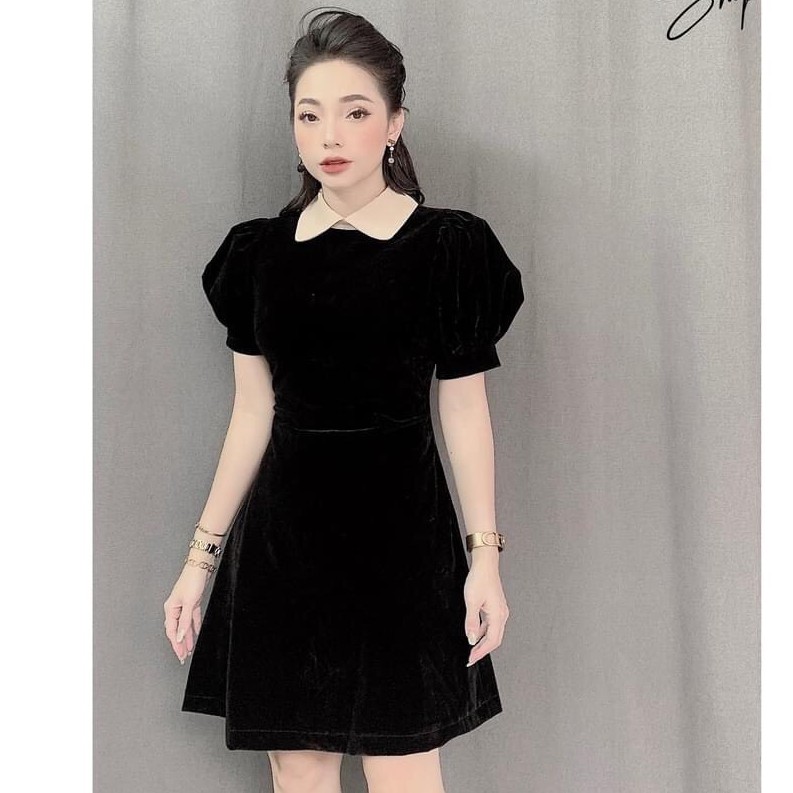 Váy Nhung Xòe Nữ Cổ Bèo Tay Phồng, Đầm Nhung Đẹp Dự Tiệc Màu Đen Thiết Kế Cao Cấp Sang Trọng, Đi Chơi, Đi Làm Vải Loại 1 | BigBuy360 - bigbuy360.vn