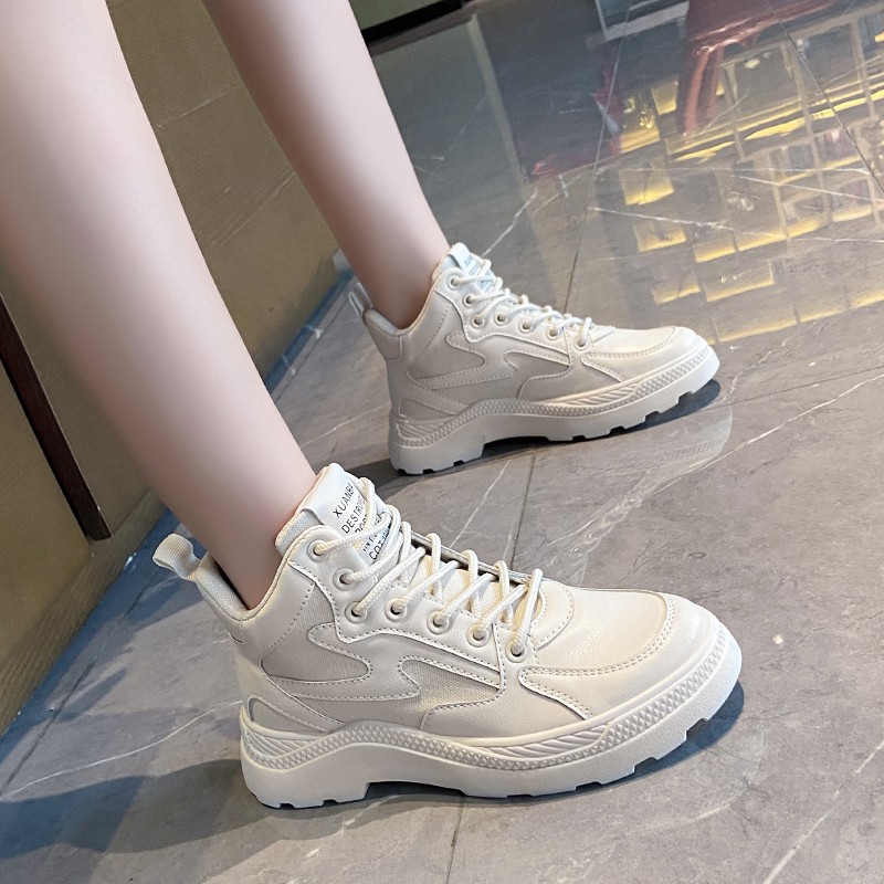 Giày Boots nữ, Bốt Nữ cổ lỡ màu kem dáng thể thao cá tính cho nữ