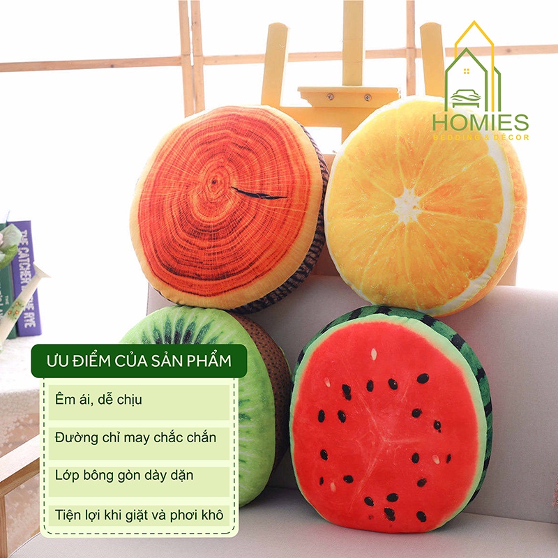 Gối tựa lưng hoa quả HOMIES vải nhung mềm mịn 40cm x 40cm