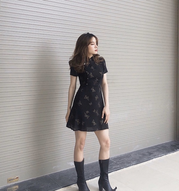 🌻ĐẦM SƯỜN XÁM TAY PHỒNG NHUNG ĐEN🌻kèm hình chụp thật | BigBuy360 - bigbuy360.vn