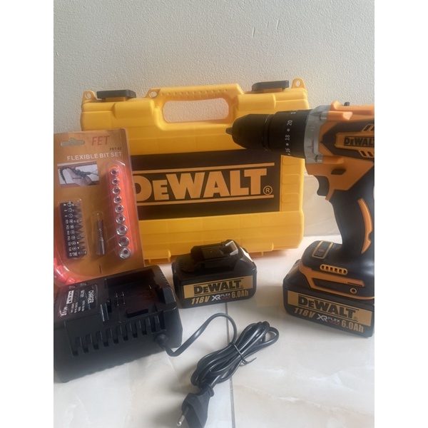 [Nội Địa] Máy khoan pin 198V Dewalt 3 chức năng có búa - Động cơ không chổi than siêu mạnh mẽ - Tặng bộ phụ kiện