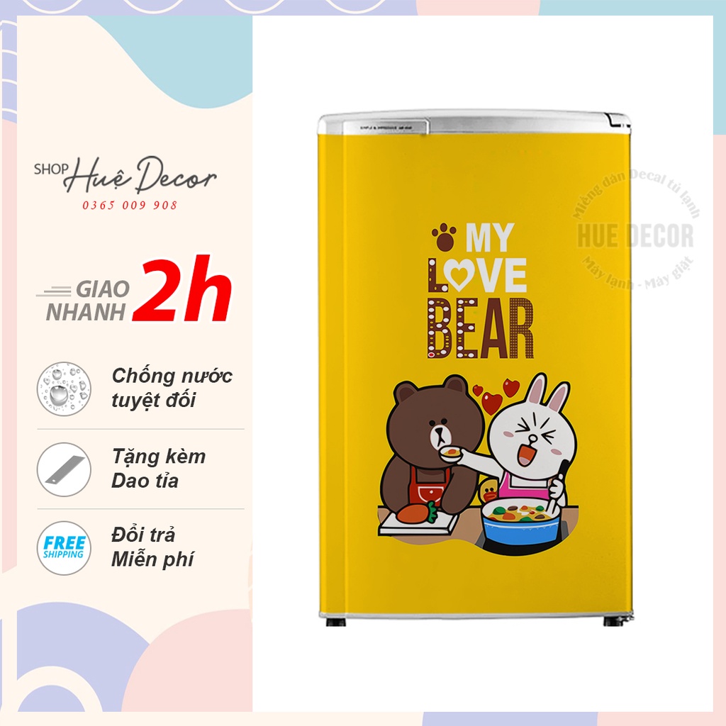 Decal dán tủ lạnh mini gấu vàng - Chất liệu cao cấp không bong tróc, chống nước tuyệt đối