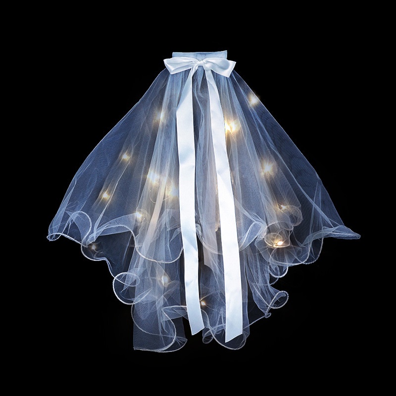 Mạng che mặt hai lớp đính ngọc trai giả trang điểm cho cô dâu