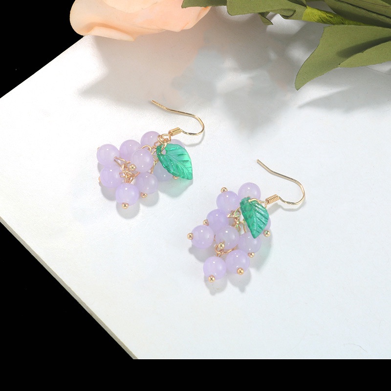 Khuyên tai hình chùm nho màu tím/xanh lá tinh tế độc đáo thời trang