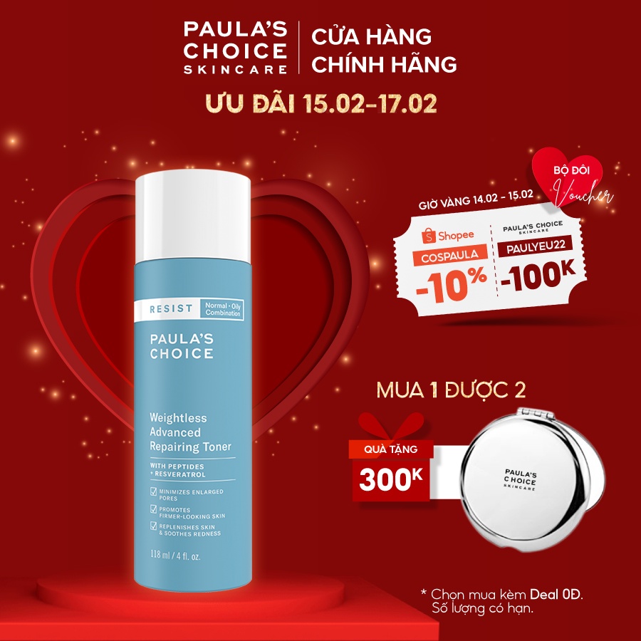 Nước hoa hồng siêu nhẹ sửa chữa hư tổn da lão hóa Paula's Choice Resist Weightless Advanced Repairing Toner 118ml 7780