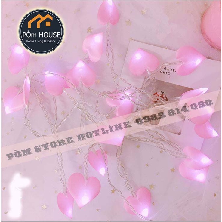 Đèn decor phòng khách hình TRÁI TIM màu hồng phấn 10 bóng - đèn LED trang trí tỏ tình chạy Pin đẹp PÒm ảnh thật 100%