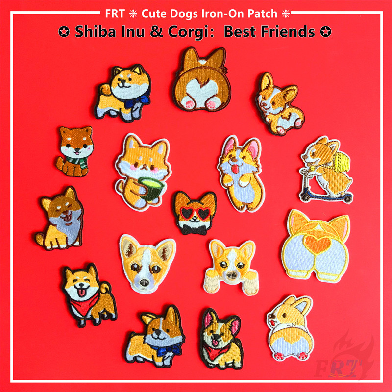 Miếng Vá Ủi Thêu Thiết Kế Hình Chó Shiba Inu và Corgi Dễ Thương