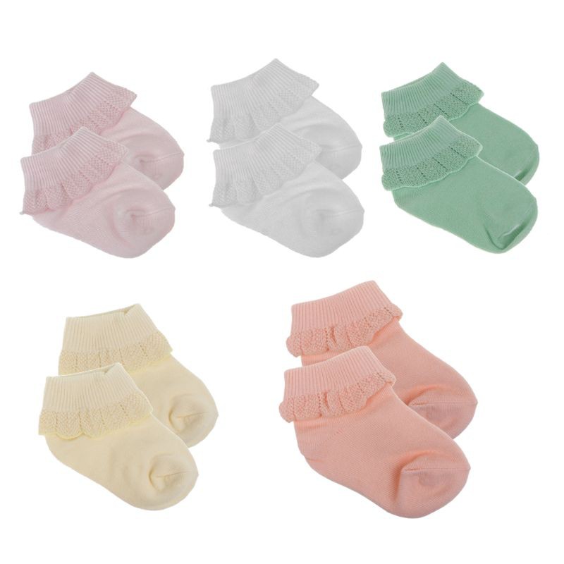 Bộ 5 Đôi Vớ Cotton Phối Ren Thoáng Khí Dễ Thương Cho Bé Gái