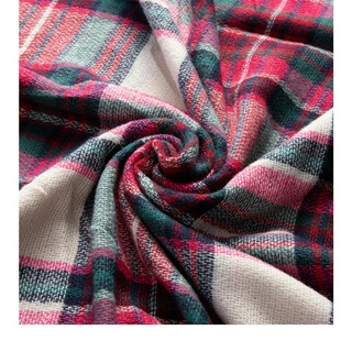Khăn choàng cổ cỡ lớn bằng vải cashmere họa tiết kẻ sọc vuông có tua rua giữ ấm mùa đông cho nữ