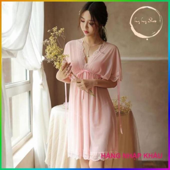 [HÀNG CAO CẤP] Váy ngủ ren sexy bẹt vai mặc hai kiểu đồ ngủ big size voan thun với màu hồng dễ thương Ly Ly Shop 💞  ྇
