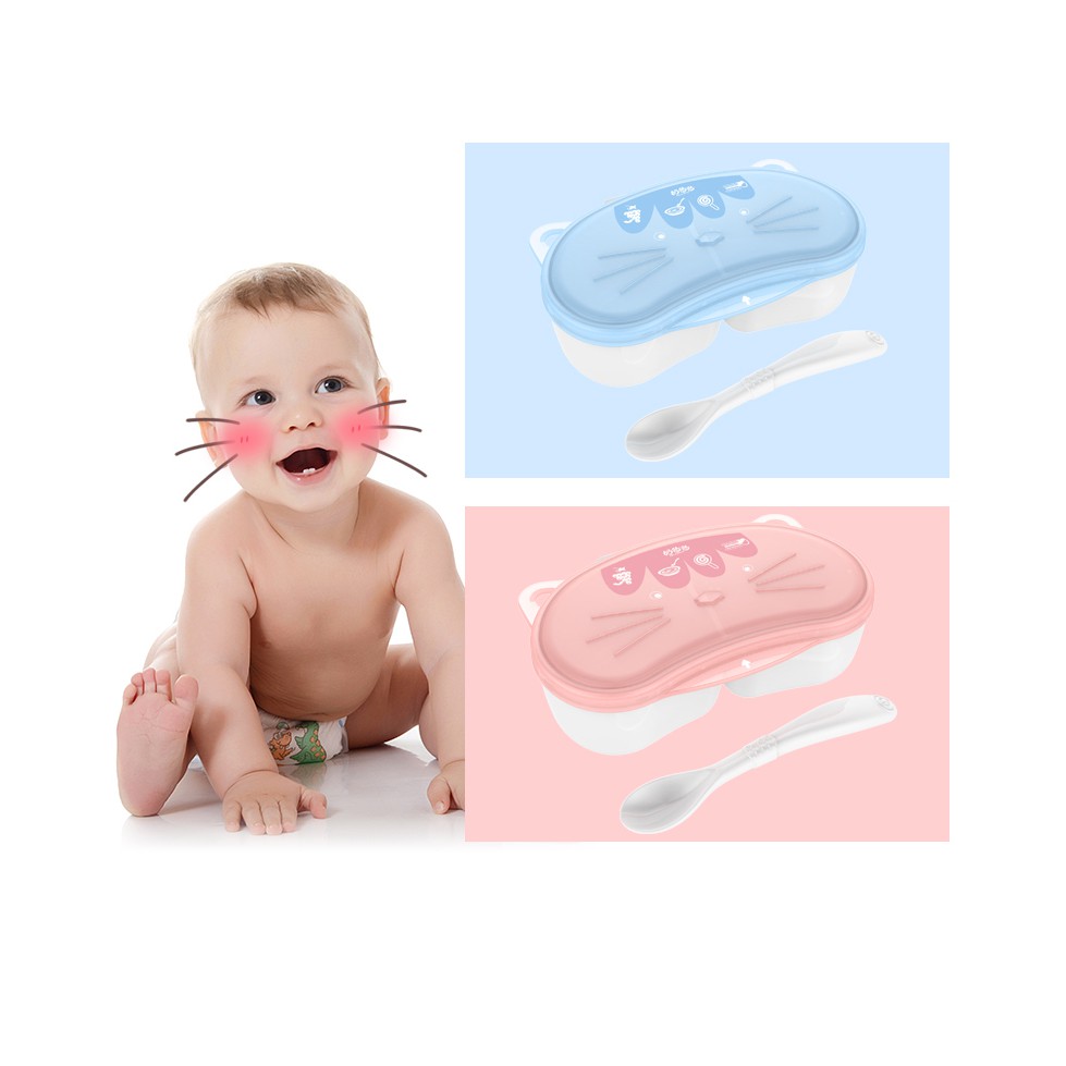 Bát ăn chia ngăn có nắp kèm thìa và dây đeo Nice Papa
