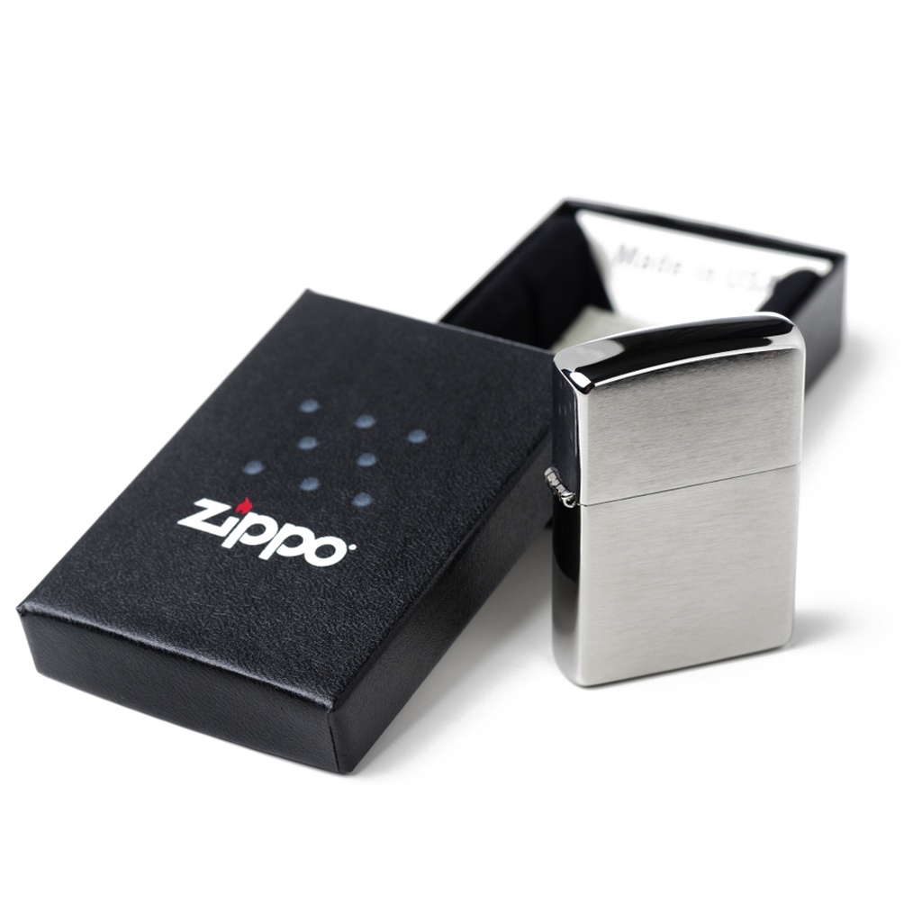 Bật zippo bạc, hộp quẹt Satin Chrome khắc JET vỏ dày hàng Mỹ- KenZ