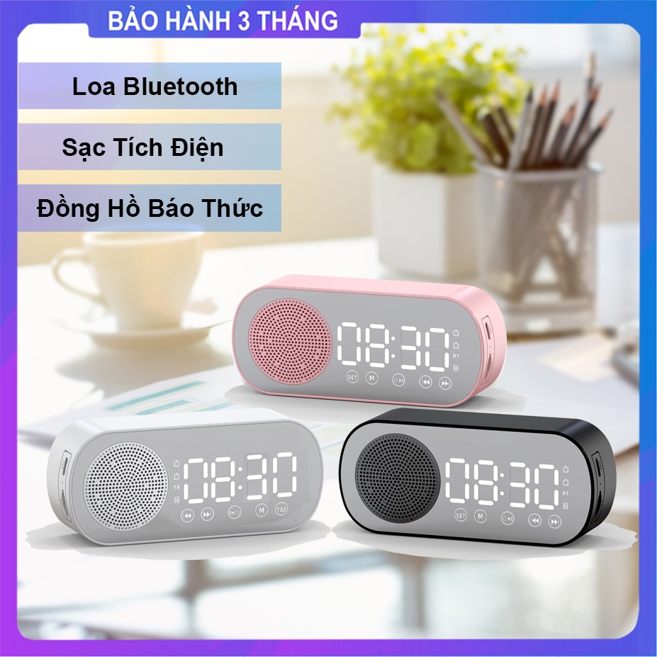 Loa Bluetooth Mini Z7 Kiêm Đồng Hồ LED Để Bàn | Loa Di Động Tráng Gương Có Báo Thức Hỗ Trợ Đài FM, Thẻ Nhớ