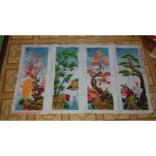 Tranh thêu thành phẩm tứ quí đã thêu chưa khung( chữ thập)
