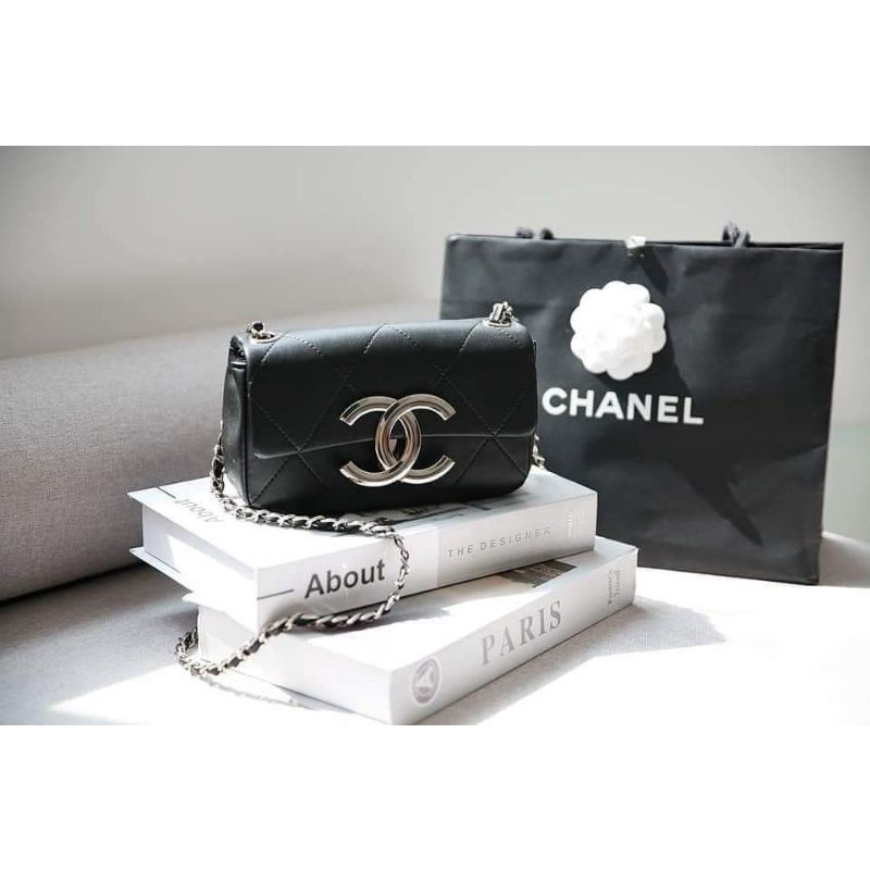 Túi Cha-nel logo bạc newww