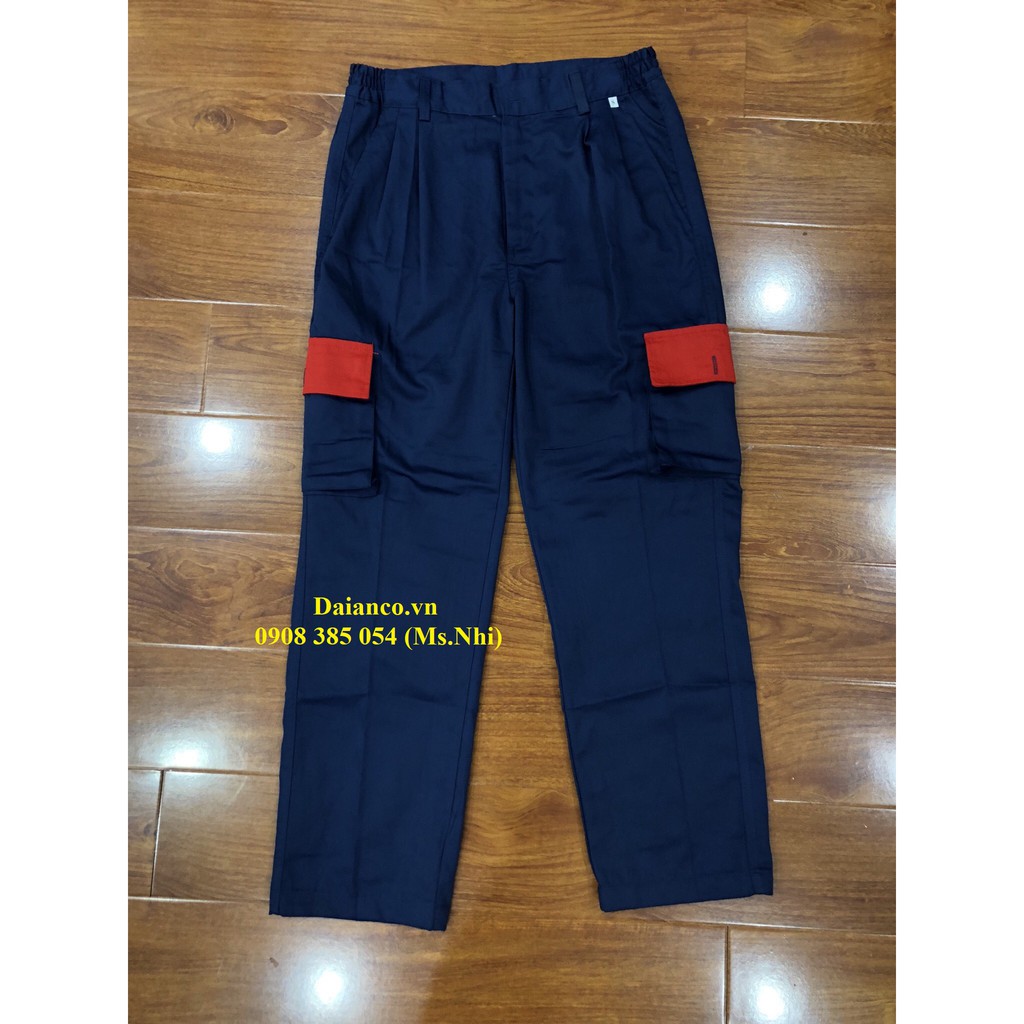 Quần áo bảo hộ tay dài màu tím than phối đỏ DN14 vải kaki thấm hút mồ hôi - Hình thật