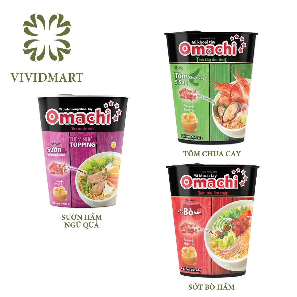 [Hộp] MÌ LY KHOAI TÂY OMACHI 3 VỊ: SƯỜN HẦM NGŨ QUẢ, TÔM CHUA CAY, XỐT / SỐT BÒ HẦM - LY 68G – MASAN | BigBuy360 - bigbuy360.vn