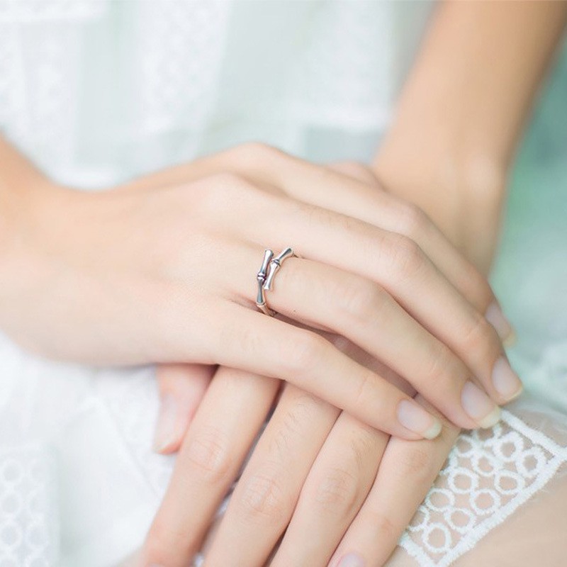 Nhẫn Nữ Cây tre Mỏng Mạ bạc Màu bạc Làm bằng tay Văn học nghệ thuật NH-060