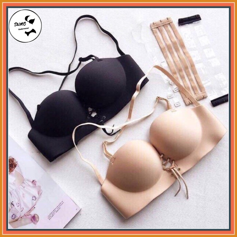 Áo lót su rút ngực đệm bàn tay dày 5cm nâng đẩy ngực đẹp, tạo khe, mặc được nhiều kiểu. Tặng kèm bộ dây trong