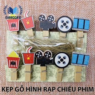 KẸP GỖ HÌNH RẠP CHIẾU PHIM - 10 KẸP + DÂY TREO  - SIBBOOKS - SẢN PHẨM CHÍNH HÃNG