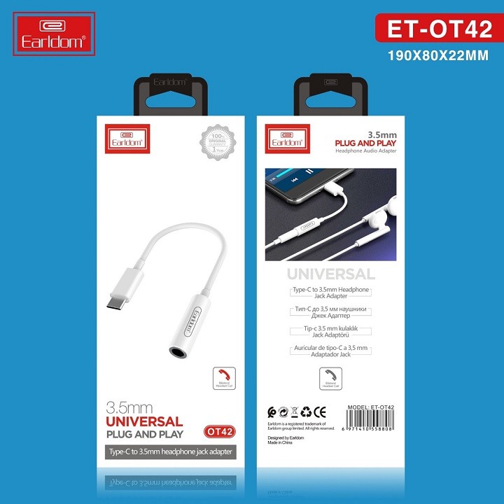 Cáp Chuyển Đổi Cổng Type C - Jack 3.5 Hiệu Earldom OT42