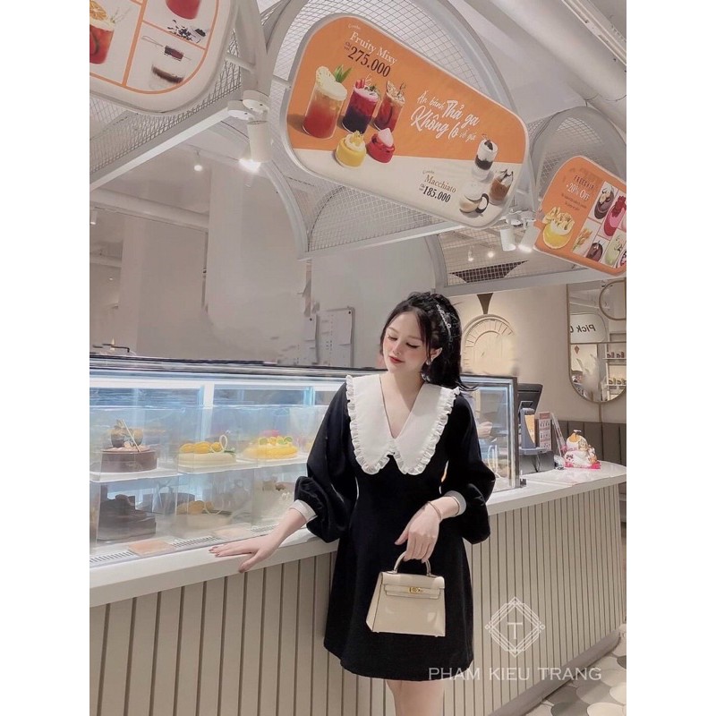 đầm ngắn tay dài cổ bẻ chữ V