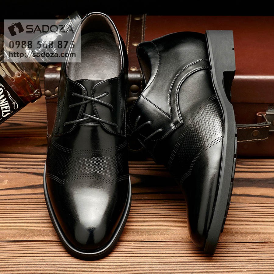 Giày tăng chiều cao nam công sở buộc dây cao cấp GD46 (nâu+đen)