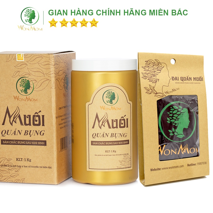 [ Giảm 35K - Đơn 339K ] Bộ giảm eo siêu tiết kiệm cho mẹ sau sinh Wonmom ( 1 muối quấn bụng + 1 đai quấn muối )