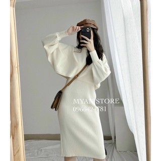SET ĐẦM THUN KÈM ÁO CROP