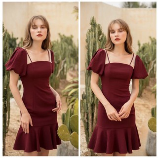 Đầm váy freesize đỏ đô đuôi cá viền lưới