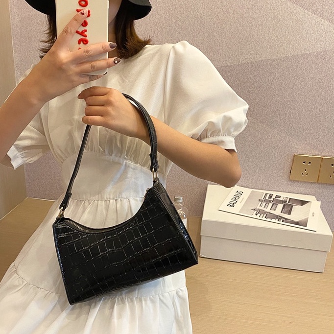 Túi Kẹp Nách Nữ Ulzzang Vintage, Túi Xách Nữ Vân Rắn Da PU Cao Cấp Khóa Kéo, Hàn Quốc - Iclassy_shoes