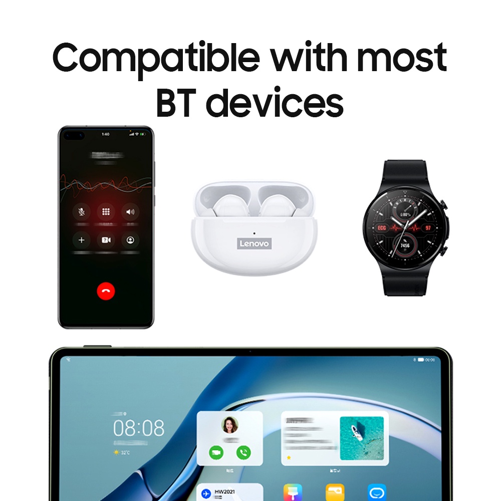 2 Màu sắc Tai nghe không dây bluetooth Lenovo LP5 âm trầm tuyệt vời chống thấm nước tích hợp micro tiện dụng